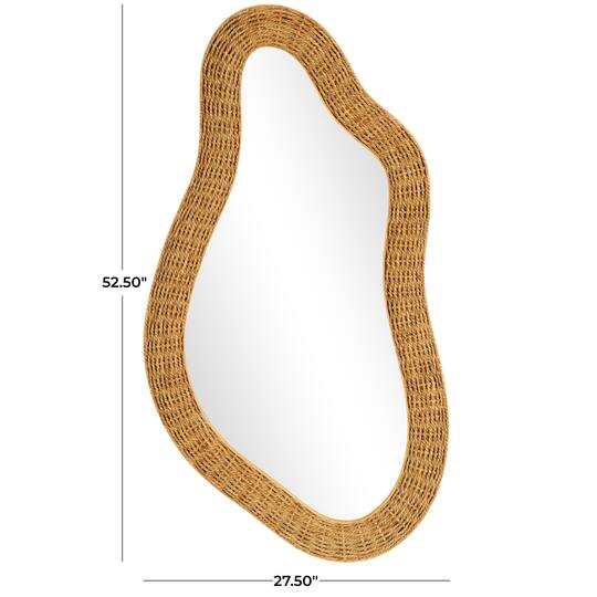52" Brown Seagrass Handmade Woven Abstract Oval Wall Mirror